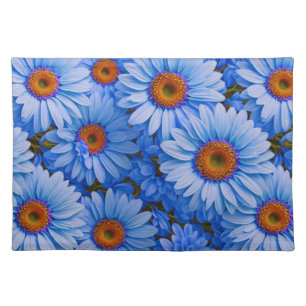 Blue floral blue sunflowers blue daisies pattern cloth placemat