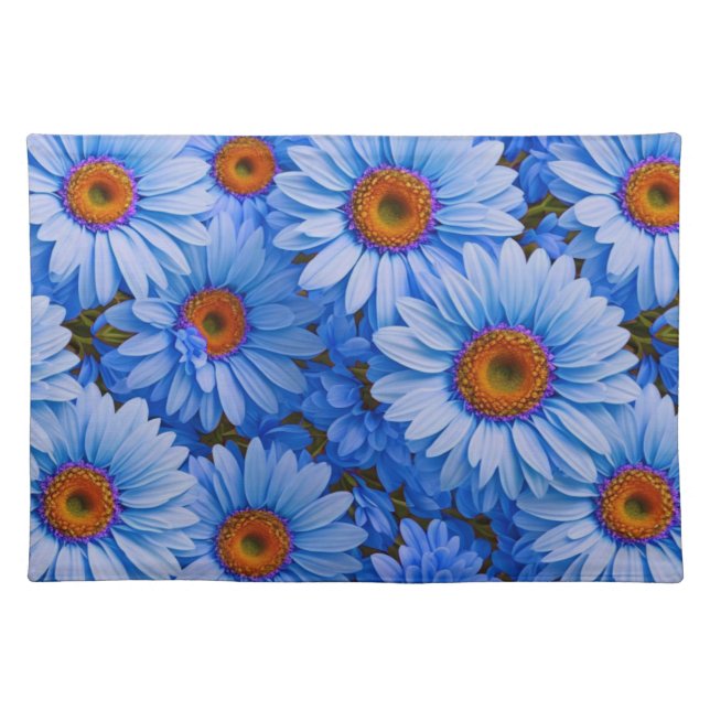 Blue floral blue sunflowers blue daisies pattern  cloth placemat (Front)
