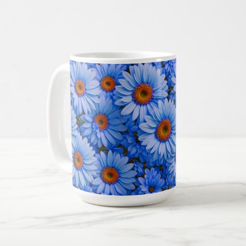 Blue floral blue sunflowers blue daisies pattern  coffee mug