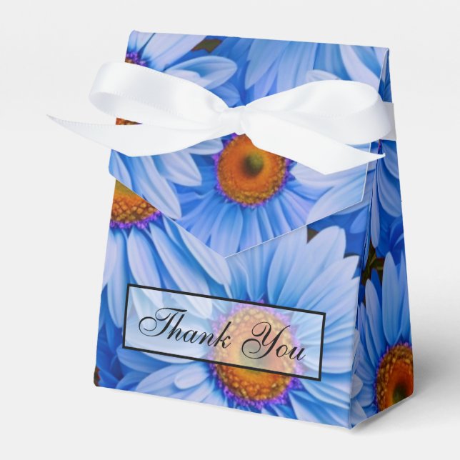Blue floral blue sunflowers blue daisies pattern  favor boxes (Front Side)
