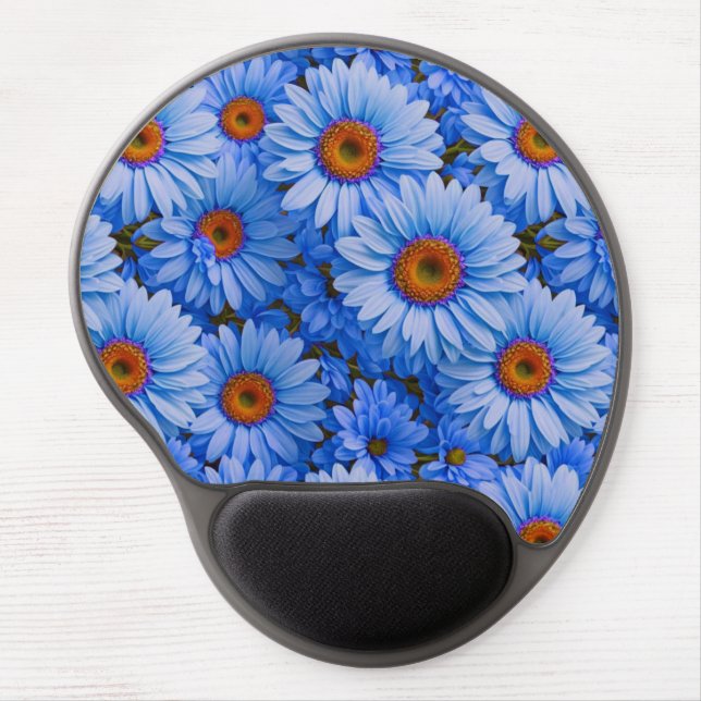 Blue floral blue sunflowers blue daisies pattern  gel mouse pad (Front)