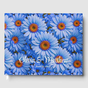 Blue floral blue sunflowers blue daisies pattern guest book
