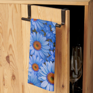 Blue floral blue sunflowers blue daisies pattern  kitchen towel
