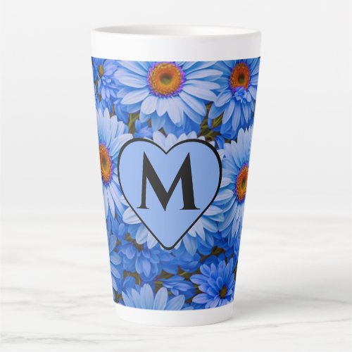 Blue floral blue sunflowers blue daisies pattern  latte mug