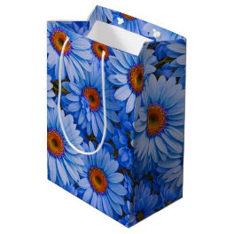Blue floral blue sunflowers blue daisies pattern medium gift bag