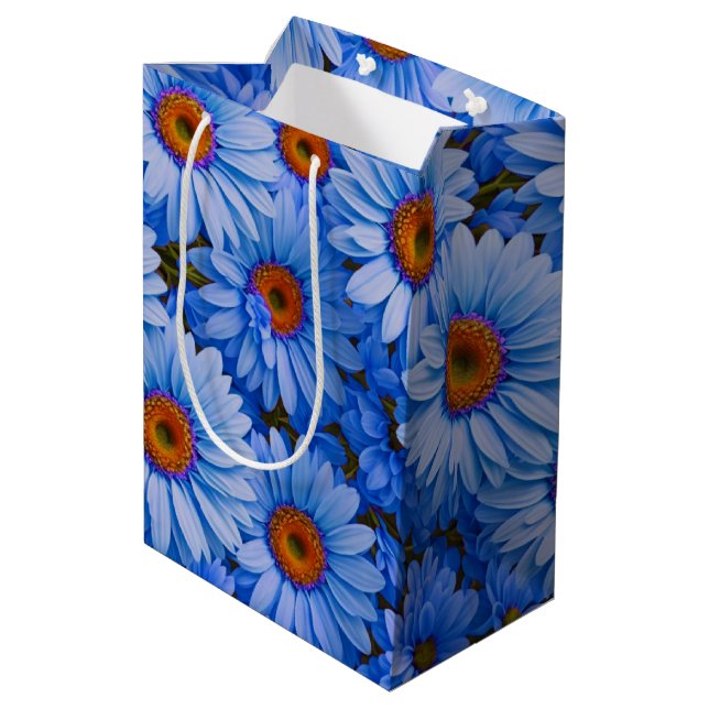 Blue floral blue sunflowers blue daisies pattern  medium gift bag (Back Angled)