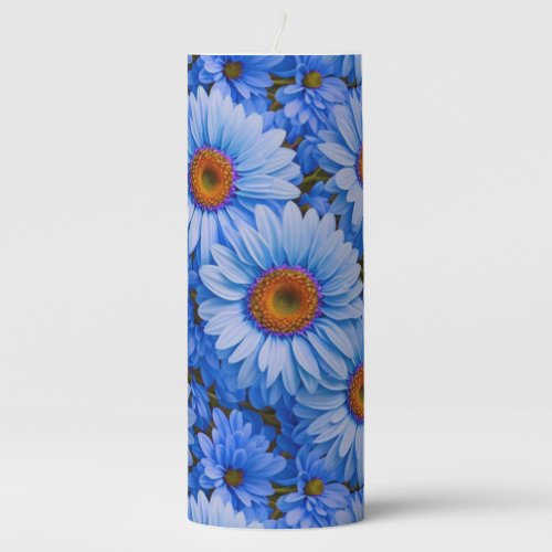 Blue floral blue sunflowers blue daisies pattern  pillar candle