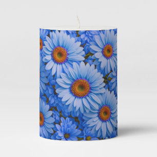 Blue floral blue sunflowers blue daisies pattern  pillar candle