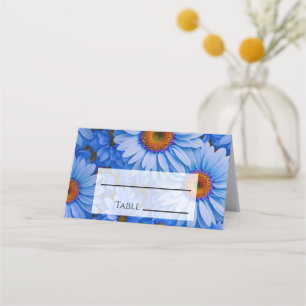Blue floral blue sunflowers blue daisies pattern place card