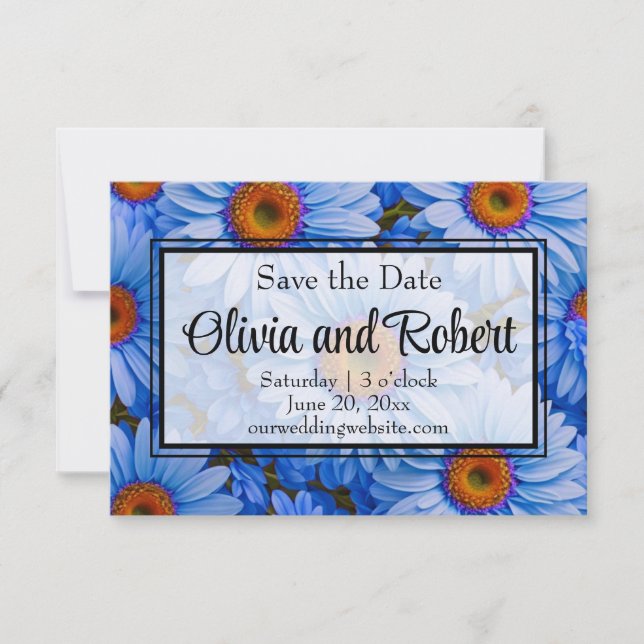 Blue floral blue sunflowers blue daisies pattern  save the date (Front)