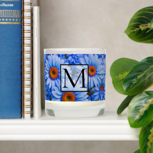 Blue floral blue sunflowers blue daisies pattern scented candle