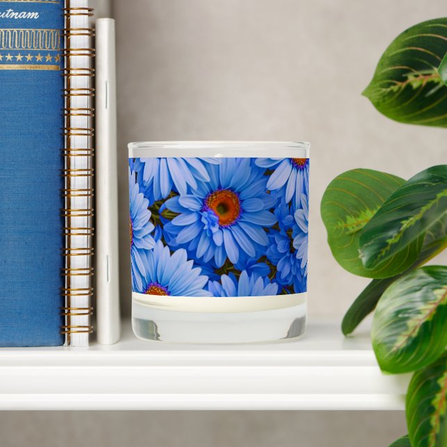 Blue floral blue sunflowers blue daisies pattern  scented candle (Shelf)