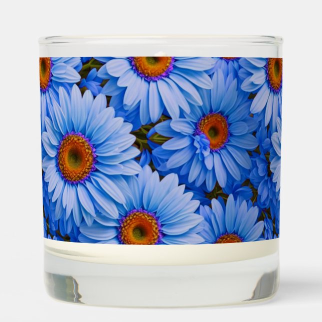 Blue floral blue sunflowers blue daisies pattern  scented candle (Front)