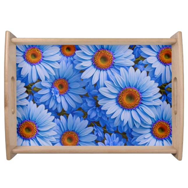 Blue floral blue sunflowers blue daisies pattern  serving tray (Front)