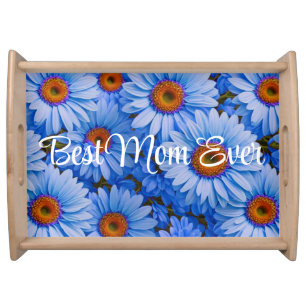 Blue floral blue sunflowers blue daisies pattern serving tray