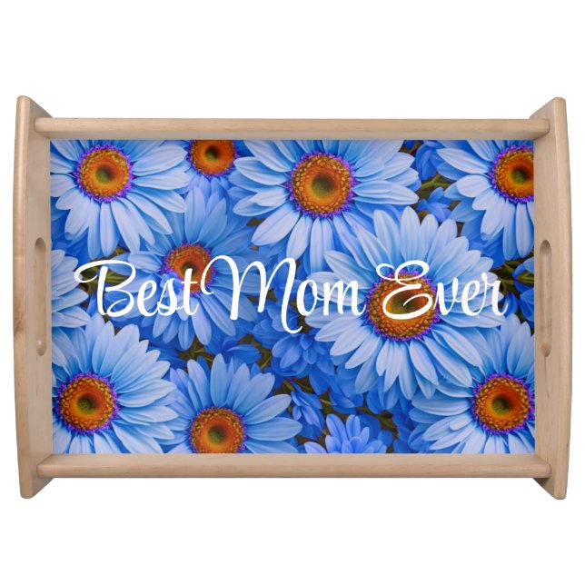 Blue floral blue sunflowers blue daisies pattern  serving tray (Front)