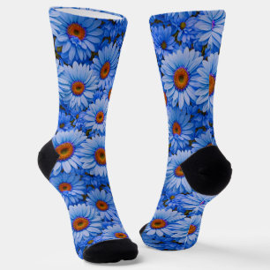 Blue floral blue sunflowers blue daisies pattern socks