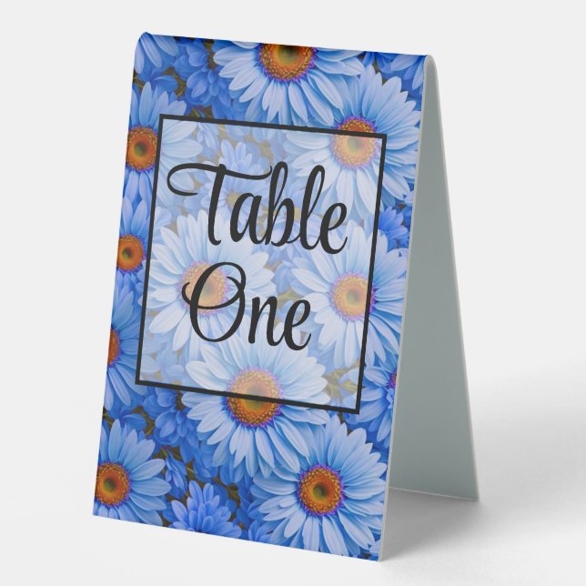 Blue floral blue sunflowers blue daisies pattern  table tent (Front)