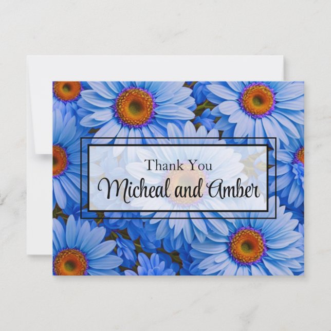 Blue floral blue sunflowers blue daisies pattern  thank you card (Front)