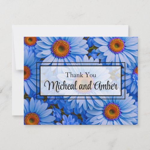 Blue floral blue sunflowers blue daisies pattern  thank you card