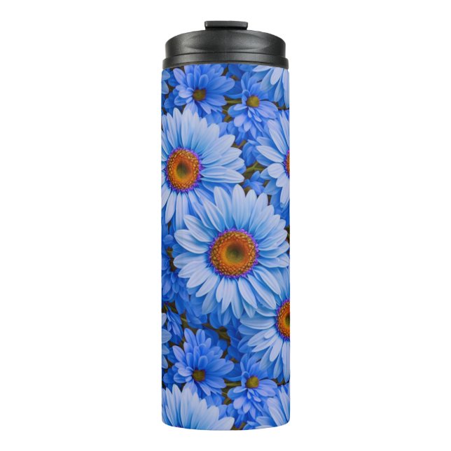 Blue floral blue sunflowers blue daisies pattern  thermal tumbler (Front)