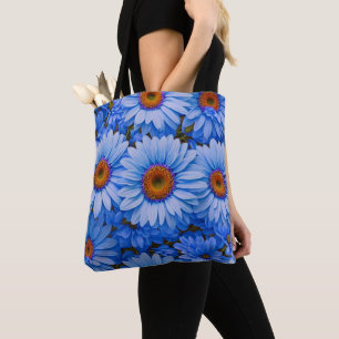 Blue floral blue sunflowers blue daisies pattern tote bag