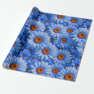 Blue floral blue sunflowers blue daisies pattern wrapping paper