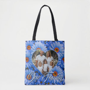 Blue floral blue sunflowers blue daisies photo tote bag