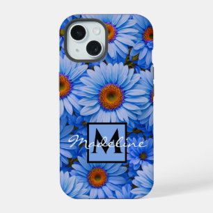 Blue floral blue sunflowers blue daisy personalize iPhone 15 case