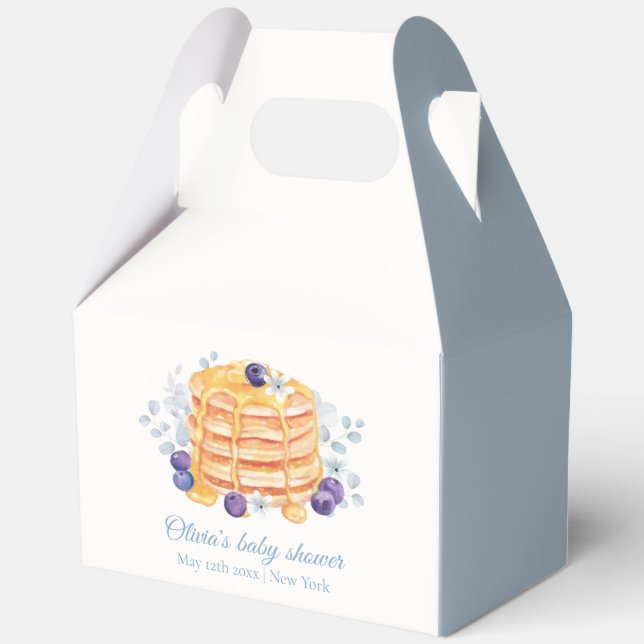Blue Floral Blueberry Pancake Brunch Baby Shower Favor Boxes (Front)