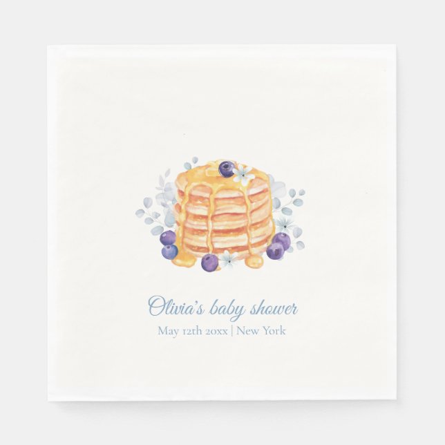 Blue Floral Blueberry Pancake Brunch Baby Shower Napkins (Front)