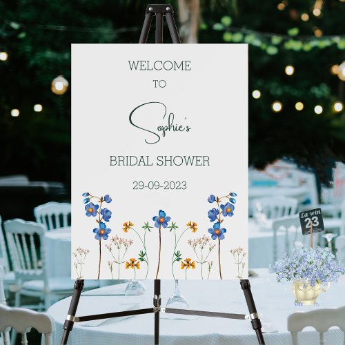 Blue Floral Boho Bridal Shower Welcome Sign