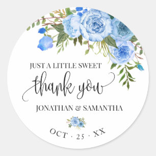 Blue floral boho chic wedding thank you classic round sticker