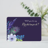 Blue Floral Boho Feather Bridesmaid Invitation (Standing Front)