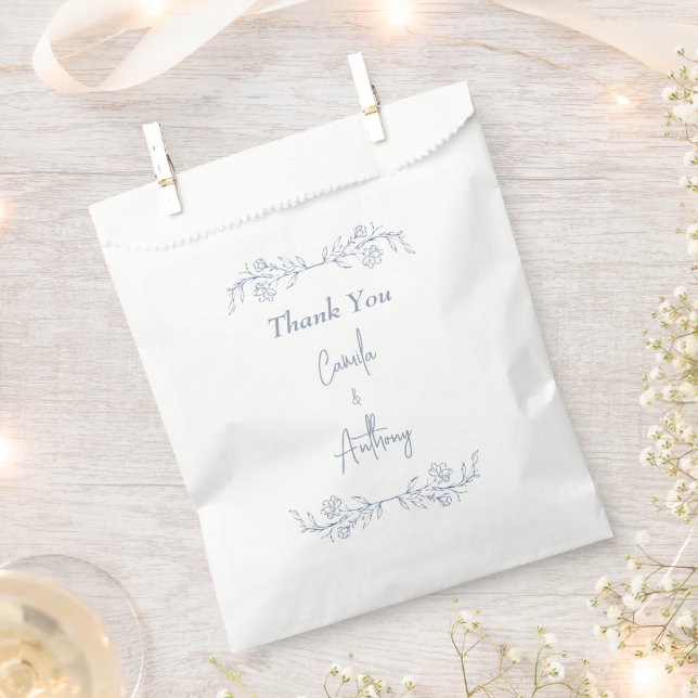 Blue Floral Boho Top Border Wedding Favor Bag (Clipped)