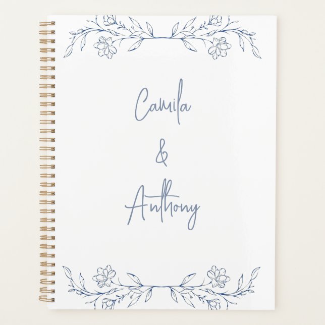 Blue Floral Boho Top Border Wedding Planner (Front)