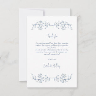 Blue Floral Boho Top Border Wedding Thank You Card