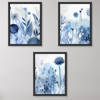 Blue Floral Boho Wall Art Sets