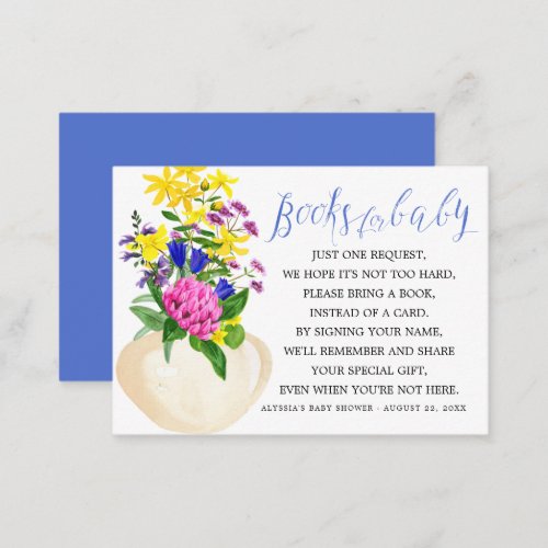  Blue Floral Book Request Baby Shower  Enclosure Card