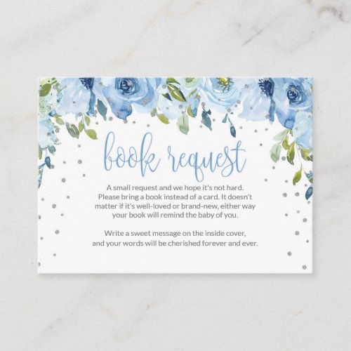 Blue Floral Book Request Card for Baby Shower