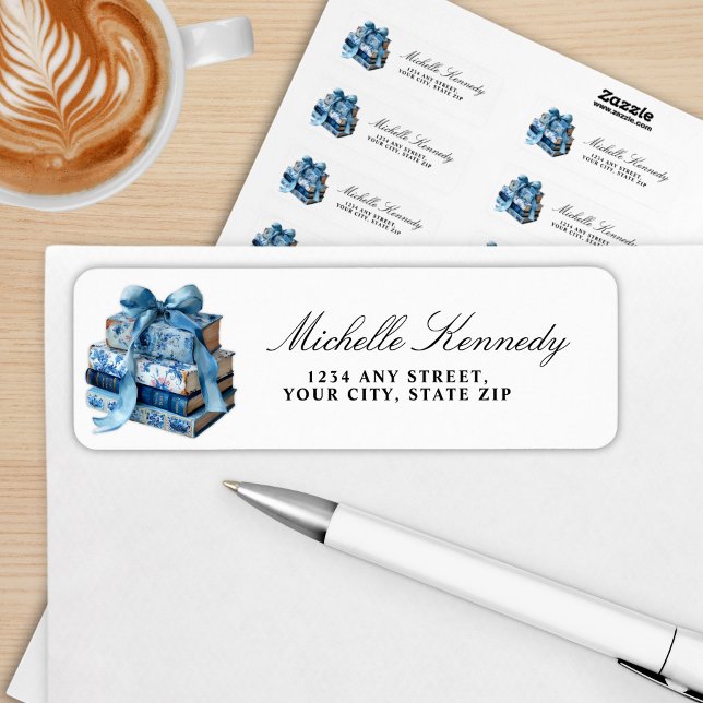 Blue Floral Books A New Chapter Bridal Shower  Label (Creator Uploaded)