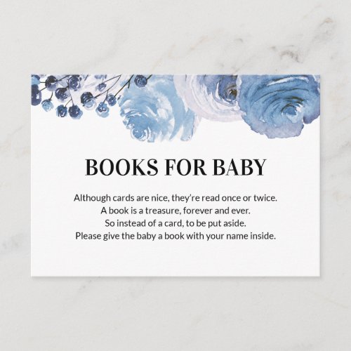 Blue Floral Books for Baby Baby Shower Enclosure Card