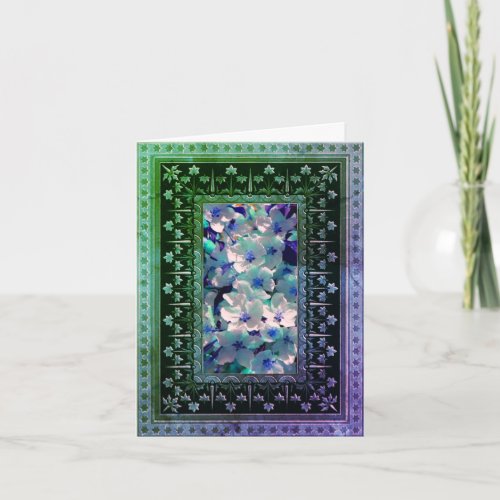 Blue Floral Border Design Elegant Note Card