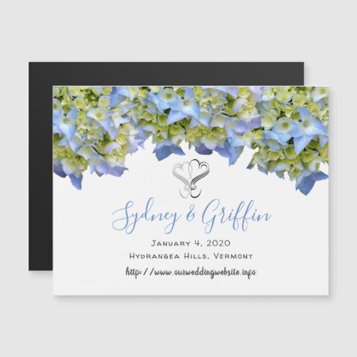 Blue Floral Border Magnetic Marriage Announcement