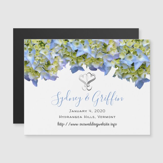 Blue Floral Border Magnetic Marriage Announcement (Front/Back)