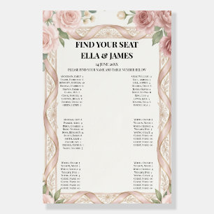 Blue Floral Border Seating Chart Sign