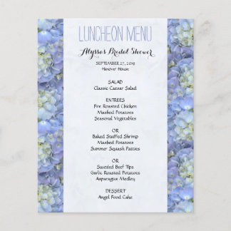 Blue Floral Border Shower Luncheon Menu