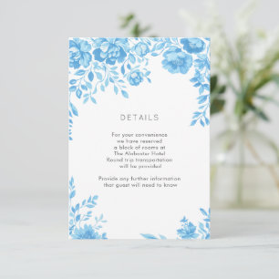 Blue Floral Border Wedding Details Enclosure Card