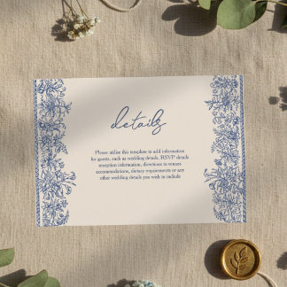 Blue floral border wedding  enclosure card