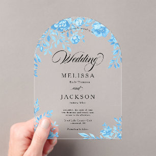 Blue Floral Border Wedding Invitation